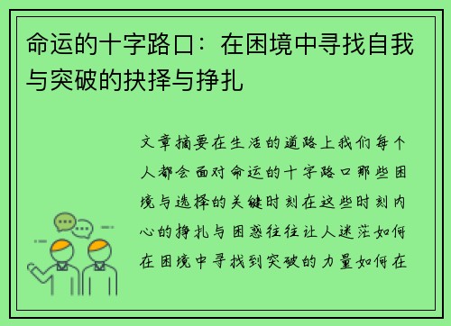 命运的十字路口：在困境中寻找自我与突破的抉择与挣扎